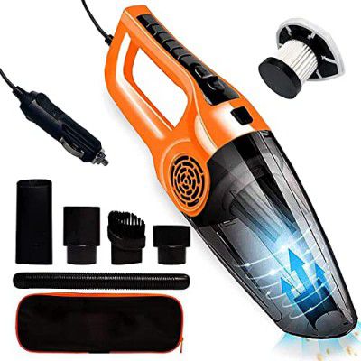 PESOMA Portable & Corded High Power Car Vacuum Cleaner, DC 12V, 120W 5.5 KPA, Vacuum Cleaner for Car Wet and Dry Car Vacuum Cleaner (Black-Orange)