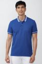 PETER ENGLAND  Men Solid Polo Neck Poly Cotton Blue T-Shirt...