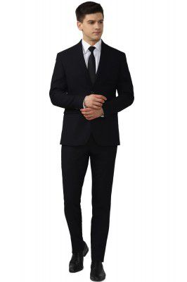 Peter England Mens Polyester Blend Blue 2 Piece Suit Business Vest (PISUWNSF447065_Navy_36)