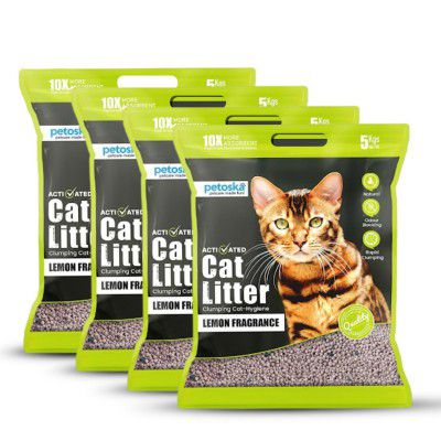 PETOSKA Cat Litter- 20Kg  99.9% Dust Free | Natural | Odour Control Pack of 4