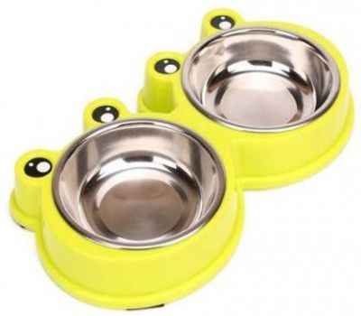 Pets Empire Fashion Pet Double Diner Stainless Steel Dog Feeding Bowl Set 1 Piece -Color May Vary