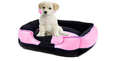 Petslover Ultra Soft Pink & Black Color Fleece Fabric Polyester Filled Sofa Reversible Dog/Cat Beds (Export Quality) -Medium