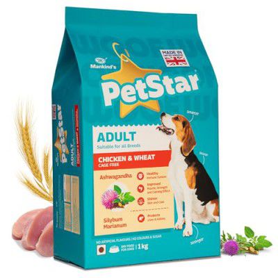 PetStar Adult Dry Dog Food for All Breeds 1Kg Pack | Chicken and Wheat Kibbles