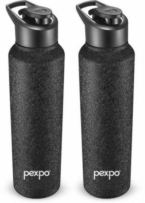 pexpo 1000 ml Sports and Hiking Stainless Steel Water Bottle, Chromo 1000 ml Bottle  (Pack of 2, Black, Steel)