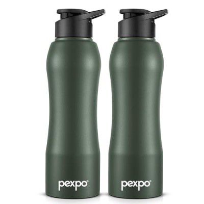 PEXPO Bistro ISI Certified Stainless Steel Fridge/Sports Sipper Water Bottle 1 Litre, Military Green, Pack of 2