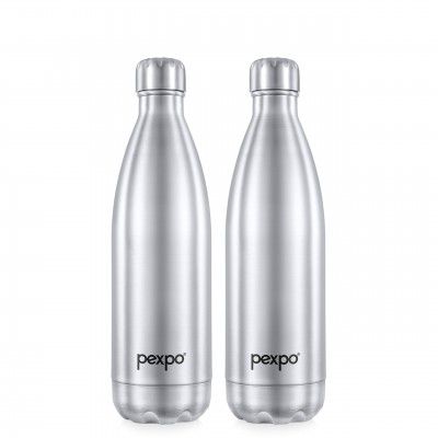 PEXPO Electro Hot & Cold ISI Certified Flask | Stainless Steel Water Bottle - 750ml Silver, Pack of 2 