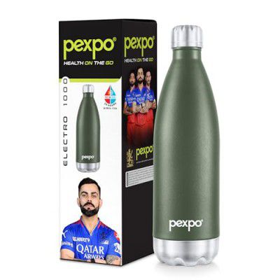 Pexpo Electro Pro 1000 Hot & Cold ISI Certified | Stainless Steel Water Bottle - 980ml, Military Green 