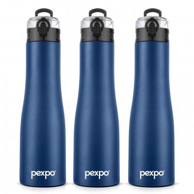 PEXPO Monaco 1000 ISI Certified Stainless Steel Fridge Cooling/Sports Sipper Water Bottle, 970ml, Denim Blue, Pack of 3 