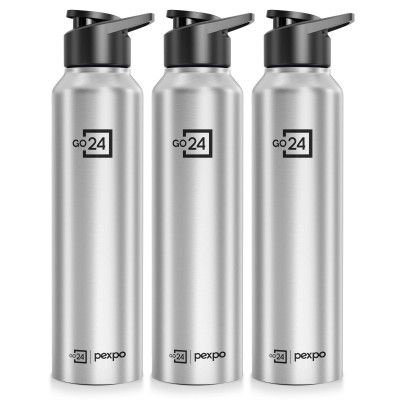 PEXPO Water Bottle 1 ltr Go24 Stainless Steel Bottle with Sipper Cap (Pack of 3)| Single Wall | Craft Pro 950ml 