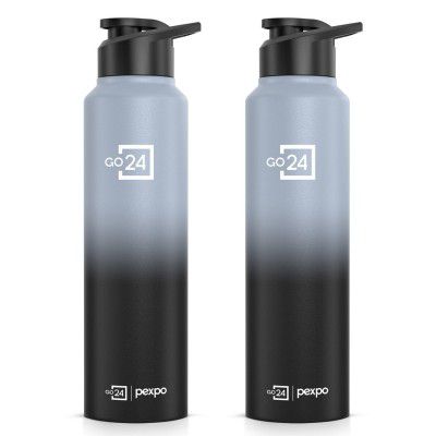 PEXPO Water Bottle 1 ltr Go24 Stainless Steel Bottle with Sipper Cap (Pack of 2) | Craft Pro 950ml 