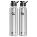 PEXPO Water Bottle 1 ltr Go24 Stainless Steel Sports/Fridge Bottle with Sipper Cap (Pack of 2)| Craft Pro 950ml | Silver...