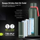 PEXPO Water Bottle 1 LTR Stainless Steel | Hot and Cold Flask | Military Green...
