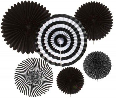 PH Enterprise Decorative Store Hanging Paper Fans Decoration Set Round Events Accessories (Black) -Set of 6