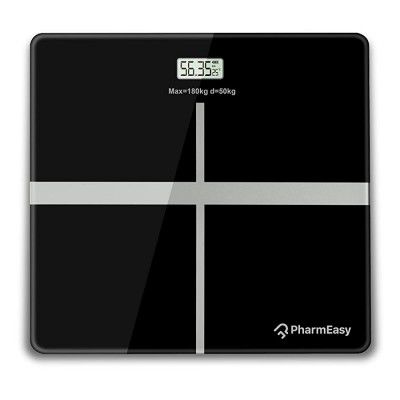 PharmEasy Digital Weight Machine for Body Weight with LCD Display | Tempered Glass | Sleek & Stylish Design | Hi-Tech Sensors