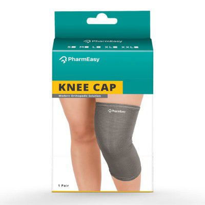 PharmEasy Knee Cap for Knee Support, Extremely Comfortable, Supports Mobility, Blood Circulation, Knee Joints and, Boosts Performance at Gym (M, Grey)