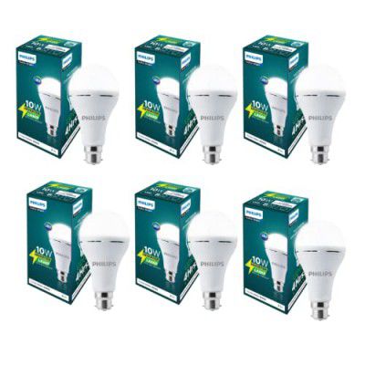 PHILIPS 10W B22 LED Emergency Inverter Bulb (Cool Day Light/Crystal White, Pack of 6)