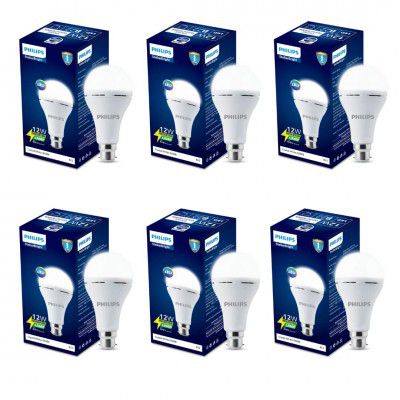 PHILIPS 12W Emergency Bulb|Rechargeable Emergency Bulb for Power Cuts|Backup : Upto 4hrs, Cool Day Light,Pack of 6, b22d, LED