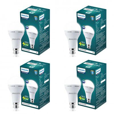 PHILIPS 14W Emergency LED Bulb | Stellar Bright B22 Inverter LED Bulb for Power Cuts | Crystal White, Pack of 4