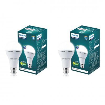 Philips 14W Emergency LED Bulb | Stellar Bright B22 Inverter LED Bulb for Power Cuts | Crystal White, Pack of 2
