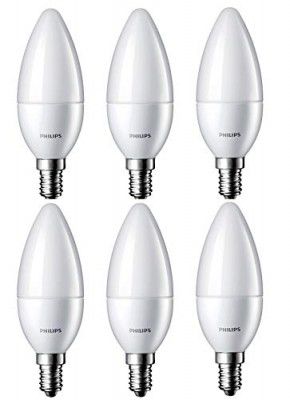 PHILIPS 2.7-Watt 250-lumen Frosted Candle E14 Base (Cool White, Pack of 6) - Decorative, Ambience for Chandeliers, Wall lights, Desk lamps, Floor lamps