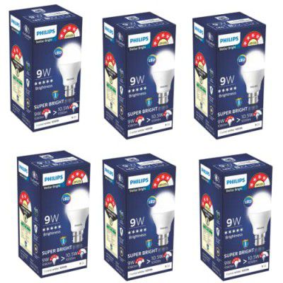 Philips 4 star Ace Saver 9-Watt B22 LED Bulb,Cool Day Light, Pack of 6
