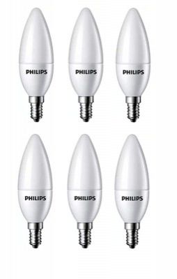 Philips 4-Watt 400-lumen Frosted Candle E14 Base (Cool White, Pack of 6)