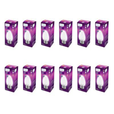 Philips 4-Watt 400-lumen Frosted Candle E27 Base (Cool White, Pack of 12) - Decorative, Ambience for Chandeliers, Wall lights, Desk lamps, Floor lamps
