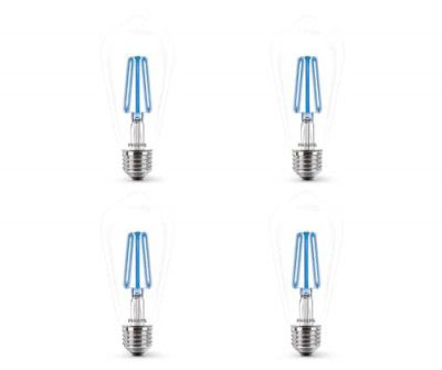 Philips 4-watt E27 ST64 LED Glass Amber Filament Bulb | Decorative LED Bulb | Blue, Pack of 4