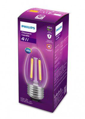 PHILIPS 4-watt Filament Candle LED Bulb | Clear Candle Bulb for Home & Decoration | Bulb Base: E27, Cool White
