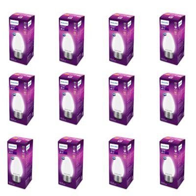 PHILIPS 4-watt Filament Candle LED Bulb | Diffused Candle Bulb for Home & Decoration | Bulb Base: E27, Cool White | Pack of 12