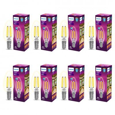 PHILIPS 4-watt Filament Candle LED Bulb |Pack of 8