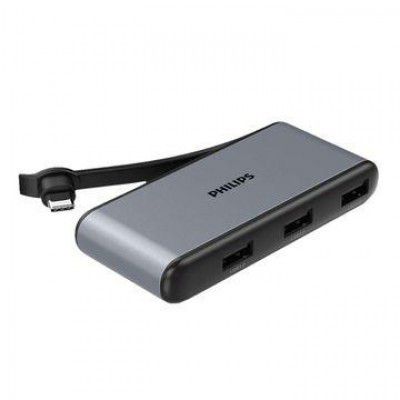 Philips 5-in-1 USB 3.1 Type C to USB 3.0 Type A, USB 3.0 Type C, HDMI Type A USB Hub (5 Gbps Data Transfer Rate, Grey)