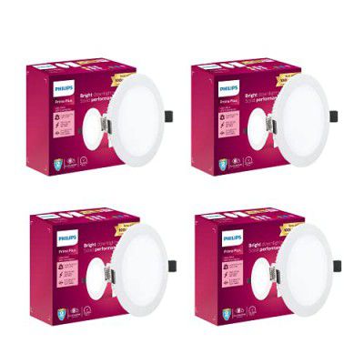 PHILIPS 5W Round AP Plus UltraGlow LED DL Recessed LED Panel Ceiling Light (Pack of 4,Warm White)