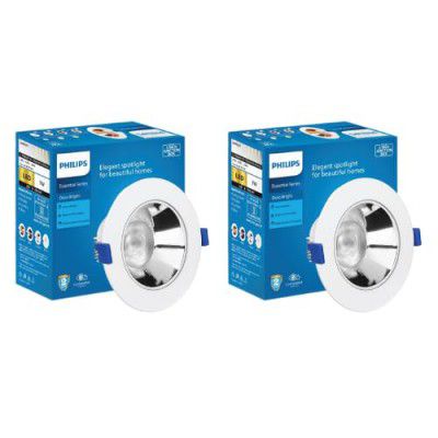PHILIPS 7-Watt JB Chrome LED Spot Light | DecoBright LED Spot Light With 3 inch Cut-out For Home & Decoration | Colour : Cool Day Light, Pack of 2