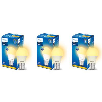 Philips 9-Watts B22 LED Warm White LED Bulb, Pack of 3, (Ace Saver)