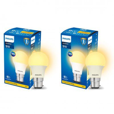Philips 9-Watts B22 LED Warm White(Golden Yellow) LED Bulb, Pack of 2, (Ace Saver)