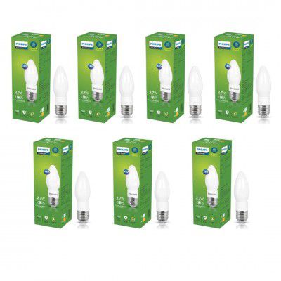 PHILIPS Ace Saver 2.7W E27 LED Glass Candle Bulb | Warm White, Pack of 7