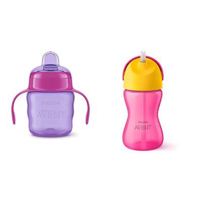 Philips Avent Classic Soft Spout Cup, 200Ml (Pink/Purple)&Philips Avent Scf798 Aven Straw Cup (Assorted)