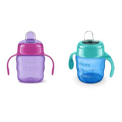 Philips Avent Classic Soft Spout Cup, 200ml (Pink/Purple) & Philips Avent Classic Soft Spout Cup, 200ml (Green/Blue)