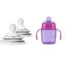 Philips Avent Natural 2. 0 Teat for Newborn 0 Month+ (Set of 2 Units) SCF041/27 with Philips Avent Classic Soft Spout Cup, 200ml (Pink/Purple)...
