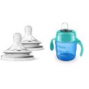 Philips Avent Natural 2. 0 Teat for Newborn 0 Month+ (Set of 2 Units) SCF041/27 with Philips Avent Classic Soft Spout Cup, 200ml (Green/Blue)...
