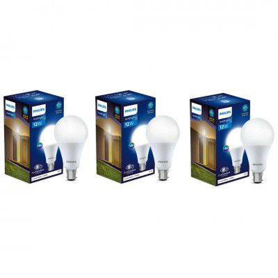 PHILIPS B22 Base Stellar Bright 12-Watt LED Bulb (Crystal White, Pack of 3)