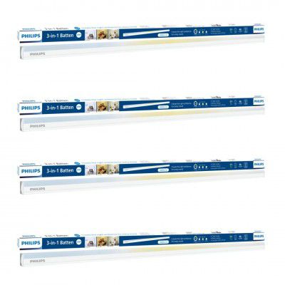 Philips Compact 4ft 20-watt LED Tubelight | 3 Colors in 1 LED Batten | Scene Switch Tubelight | Pack of 4