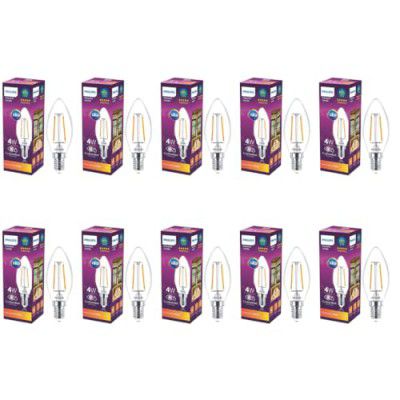 PHILIPS E14 Clear Candle 400-Lumen Decorative Wall Lights (4W, Warm White, Pack of 10)