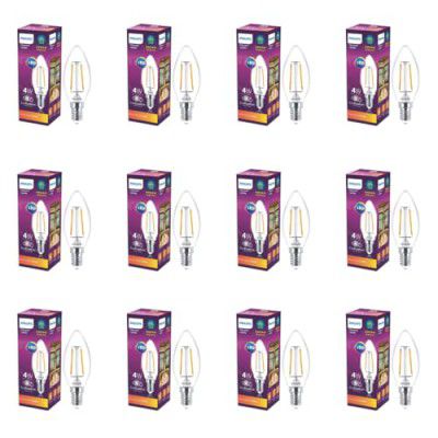 Philips E14 Clear Candle 400-Lumen Decorative Wall Lights (4W, Pack of 12, Warm White)