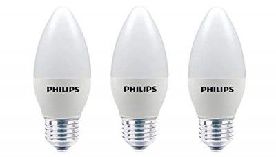 Philips E27 Candle Frosted 400-Lumen Decorative Wall Lights (4W, Pack of 3, Warm White)
