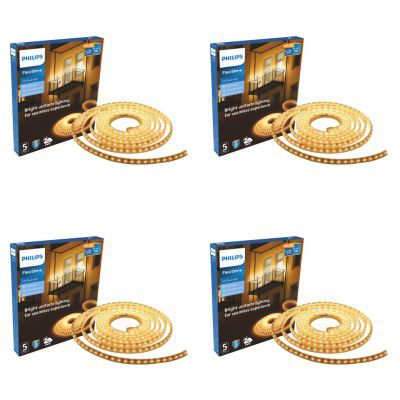PHILIPS FlexiShine LED Strip Light 5M | 8 Watt per Meter | 120 LEDs/m | IP65 Waterproof LED Rope Light | Warm White Pack of 4