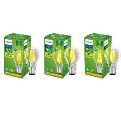 PHILIPS Full Glow 9-watt B22 Clear LED Bulb | Warm White, Pack of 3