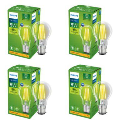PHILIPS Full Glow 9-watt B22 Clear LED Bulb | Warm White, Pack of 4
