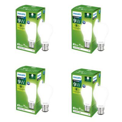 PHILIPS Full Glow Energy Saver Glass B22D Led Bulb | 9-Watt, 825 Lumen Full Glow Frosted Diffused Led Bulb, Cool Daylight, Pack of 4